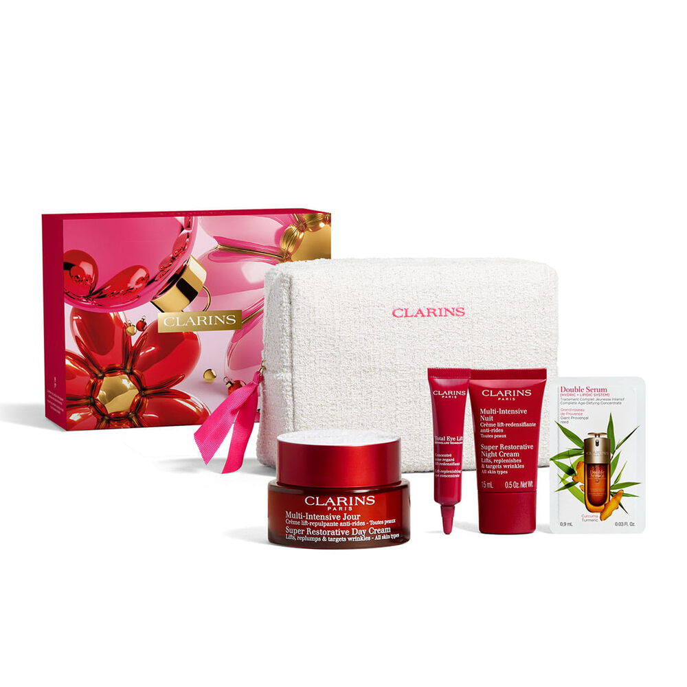 Produktbilde av Clarins kroppspleiejulesett med favoritter som eksfolierer, fukter og gir huden dyp n&aelig;ring