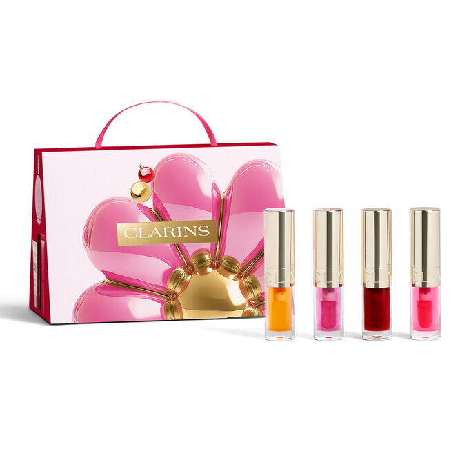 Produktbilde av Clarins Lip Oils-julesett med nyanser for en naturlig hverdagslook og fremhevede lepper