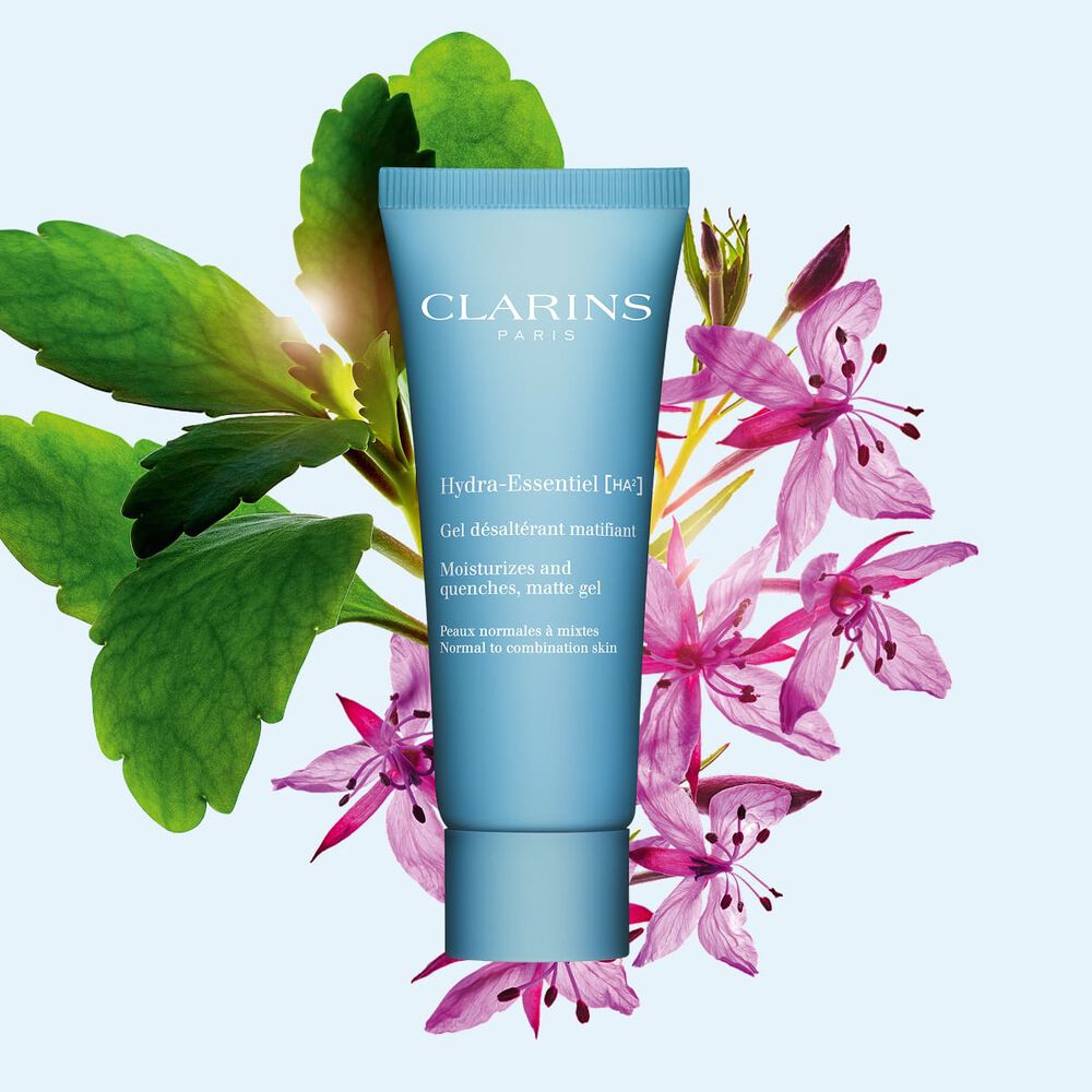 Bilde som viser Clarins Hydra-Essentiel Matte Gel, en ansiktsgel for bruk om dagen beriket med hyaluronsyre som tilf&oslash;rer fuktighet og matter ned.