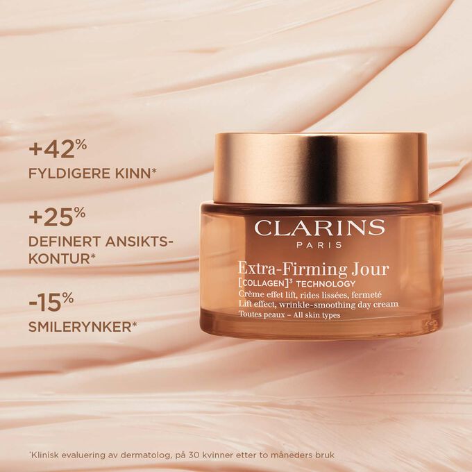 Packshot of the Extra Firming Day Cream to illustrate the cheek plumping, face contour defining, and nasolabial fold effect.