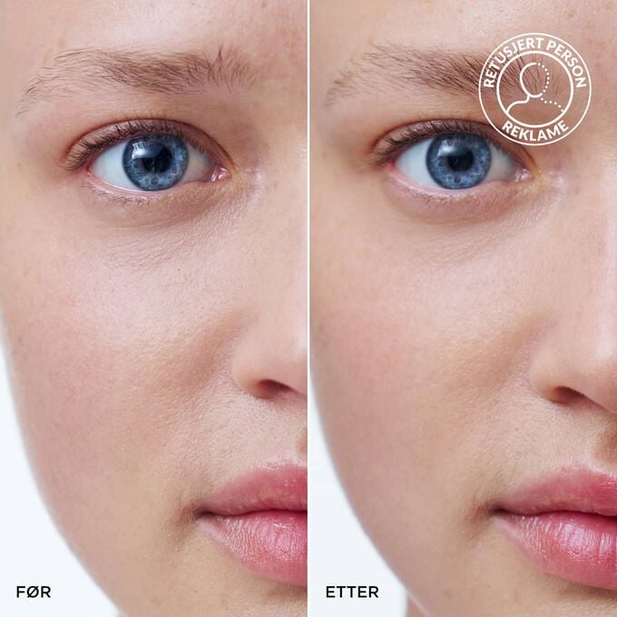 F&oslash;r- og etterbilde av en kvinnes bryn med Clarins ikke-fargede Brow Gel, som viser l&oslash;ftede, strukturerte og naturlig definerte resultater.