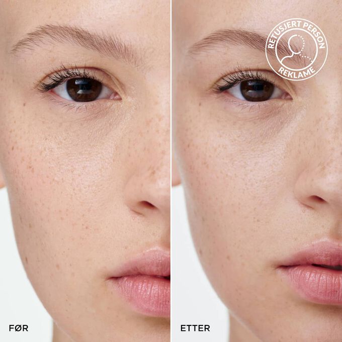 F&oslash;r- og etterbilde av en kvinnes bryn med Clarins 2-i-1 Light Brown Brow Pencil, som viser fyldigere, mer strukturerte og naturlige bryn.