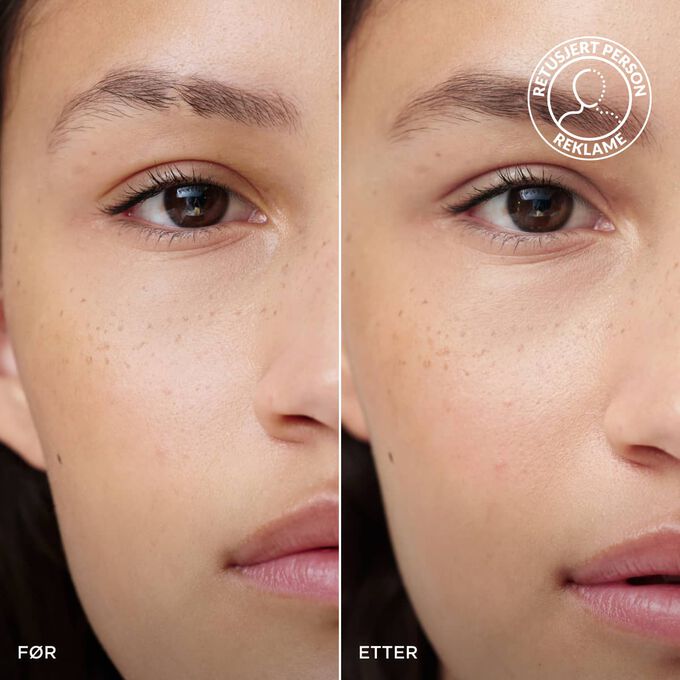 F&oslash;r- og etterbilde av en kvinnes bryn med Clarins 2-i-1 Warm Brown Brow Pencil, som viser fyldigere, mer definerte og strukturerte resultater.