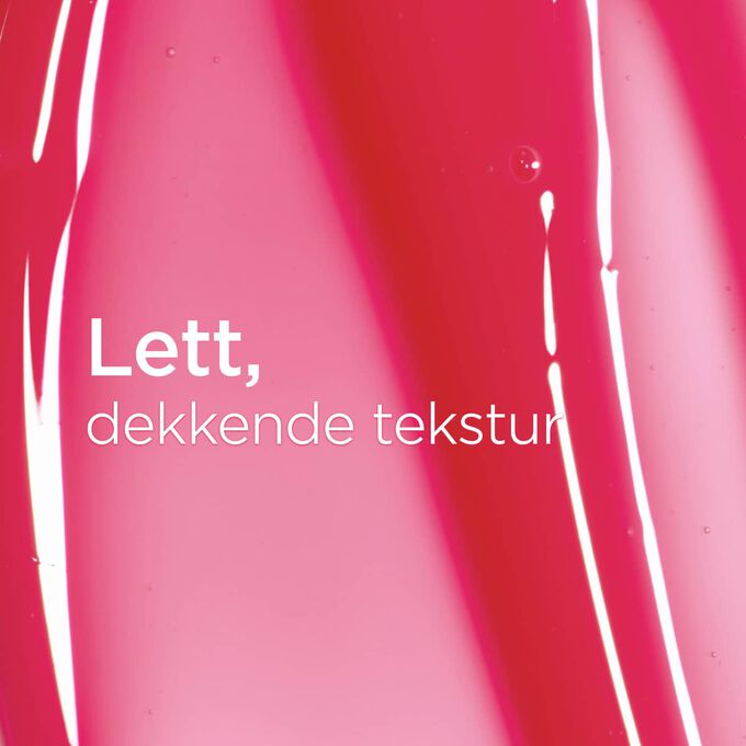 Teksturert, blank rosa bakgrunn med tekst som fremhever den lette, jevne p&aring;f&oslash;ringsf&oslash;lelsen til Lip Oil Love Collection.