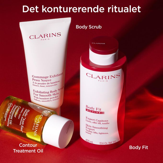Konturerende rituale med Body Fit Active, Contour Treatment Oil og Exfoliating Body Scrub
