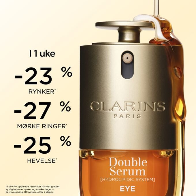 Double Serum Eye &oslash;yekonturserum gir resultater p&aring; 1 uke: reduserte rynker, m&oslash;rke ringer og hevelse for et yngre utseende.