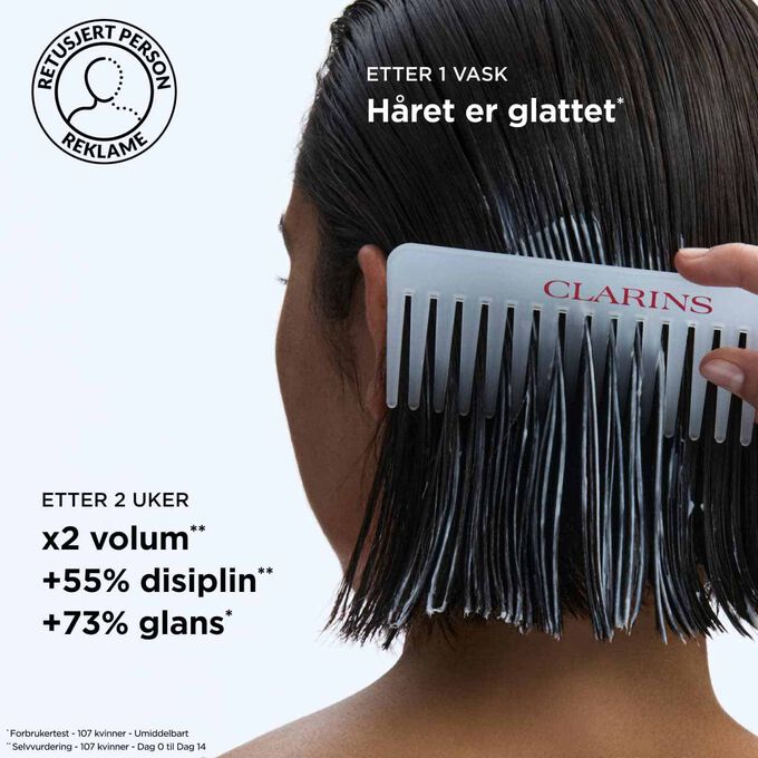 Glattende balsamresultater p&aring; h&aring;ret: dobbelt s&aring; mye volum og sytttre prosent mer glans for lettstylte h&aring;r.