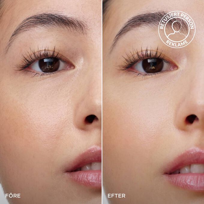 F&oslash;r- og etterbilde av en kvinnes bryn med Clarins Dark Brown Brow Gel, som viser fyldigere, formede og naturlig fremhevede bryn.
