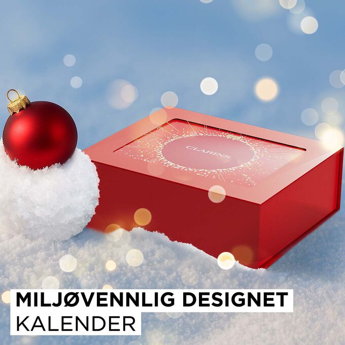 Packshot av Clarins 24 Days julekalender med økodesignet emballasje, laget for å gjenbrukes lenge etter julen.