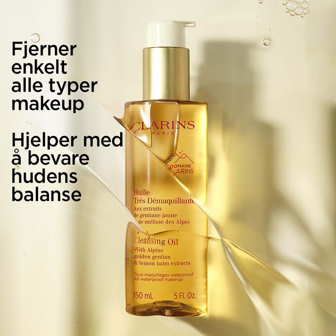 Packshot av Total Cleansing Oil, som fremhever dens effektivitet til &aring; fjerne makeup samtidig som hudens balanse bevares.
