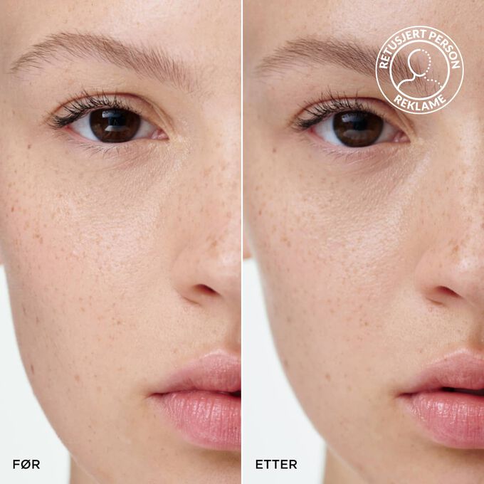F&oslash;r- og etterbilde av en kvinnes bryn med Clarins Light Brown Tinted Brow Gel, som viser fyldigere, mer definerte og naturlige resultater.