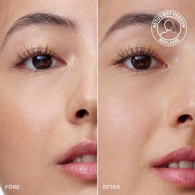 F&oslash;r- og etterbilde av en kvinnes bryn med Clarins 2-i-1 Dark Brown Brow Pencil, som viser fyldigere, formede og definerte bryn.