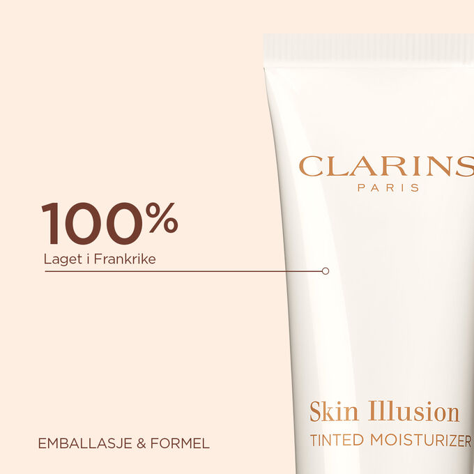Nærbilde av produktets topp, som fremhever at både emballasjen og Tinted Moisturiser er 100 % laget i Frankrike.