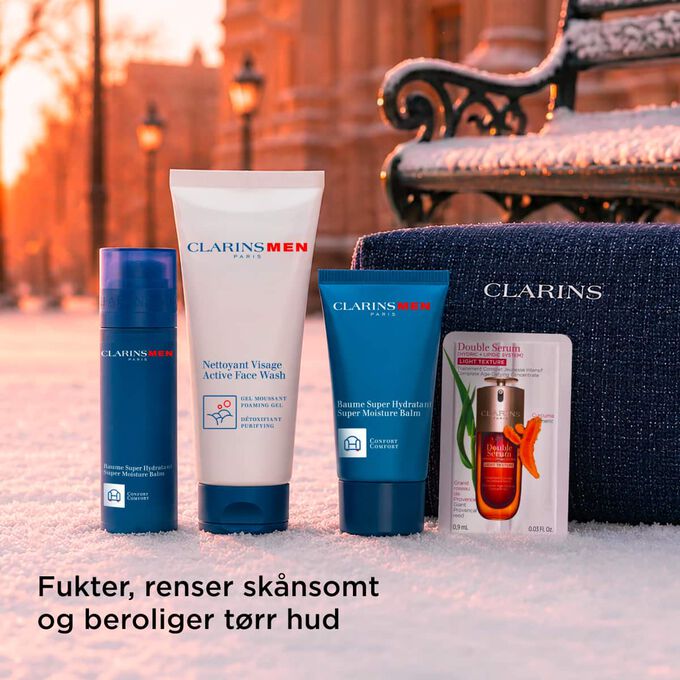 Produktbilde av Clarins Men-julesett med pleie som fukter, renser og beroliger t&oslash;rr eller sensitiv hud